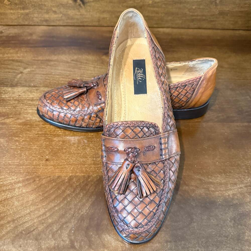 Zelli Handcrafted in Italy Woven Leather Tassel Loafers Size 9.5M